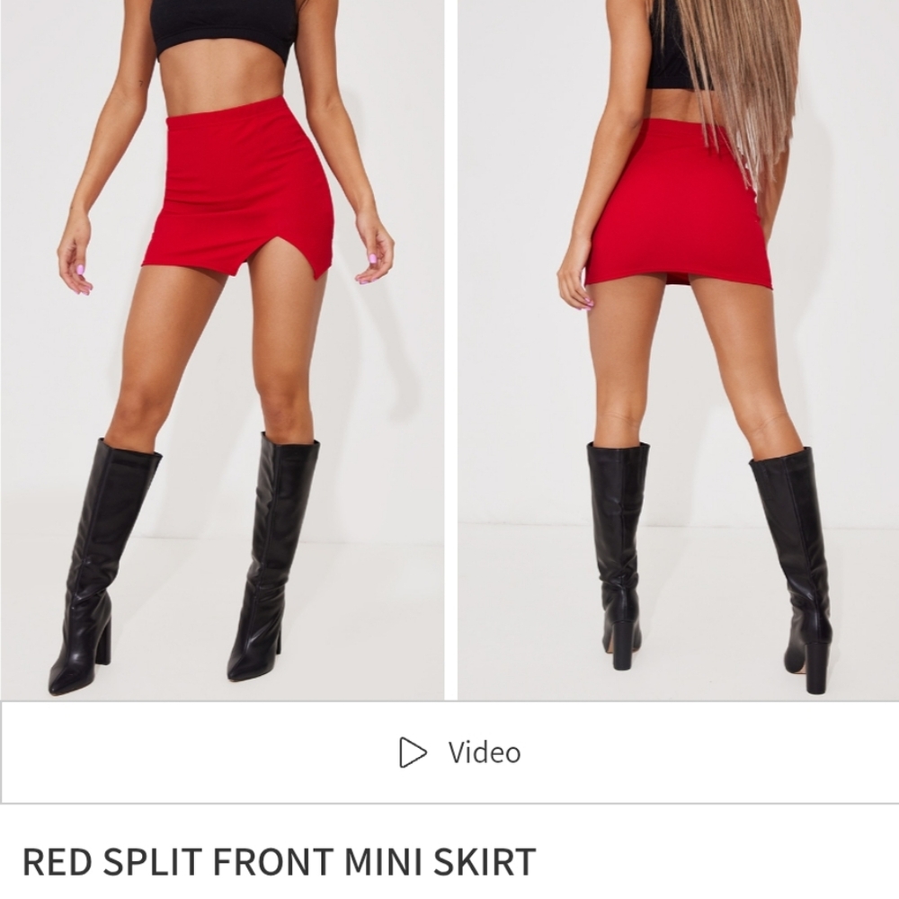 PrettyLittleThing Red Mini Pencil Skirt with Asymmetrical Slit for Casual Work
